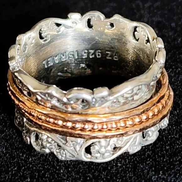 Or Paz / Paz Creations Sterling Silver 925 & Rose Gold Wide Band Spinner Ring - Picture 5 of 5